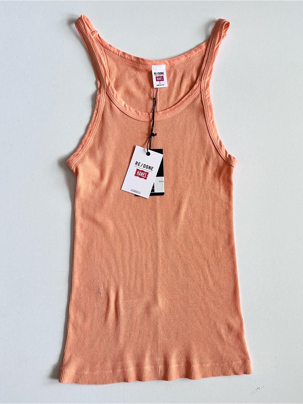 Re/Done Hanes Orange Ribbed Slim Tank Size Large